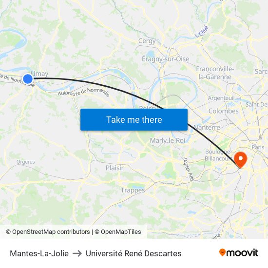 Mantes-La-Jolie to Université René Descartes map