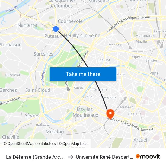 La Défense (Grande Arche) to Université René Descartes map