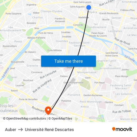 Auber to Université René Descartes map