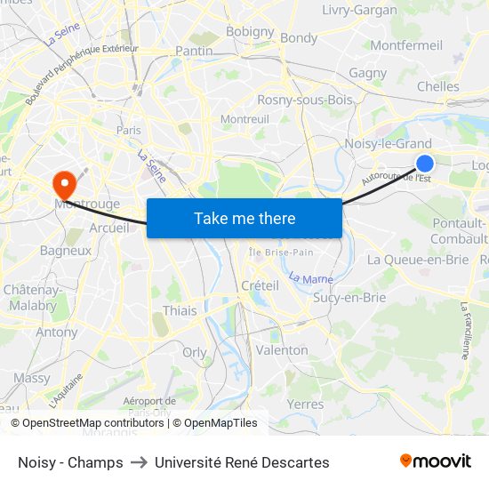 Noisy - Champs to Université René Descartes map