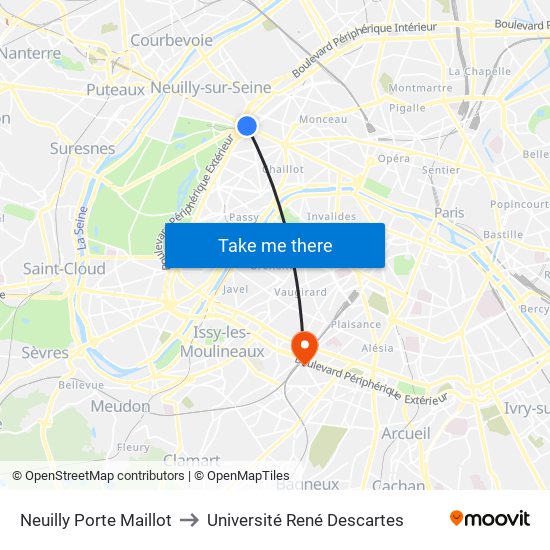 Neuilly Porte Maillot to Université René Descartes map