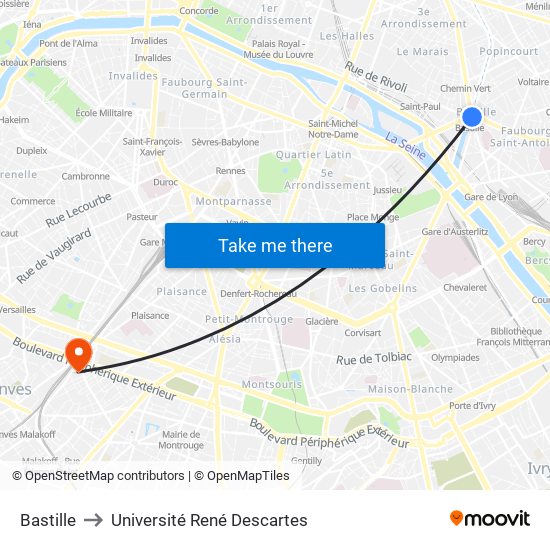 Bastille to Université René Descartes map
