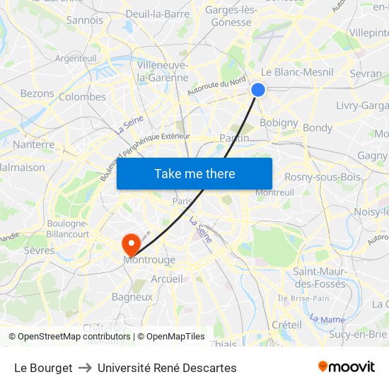 Le Bourget to Université René Descartes map