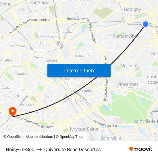 Noisy-Le-Sec to Université René Descartes map