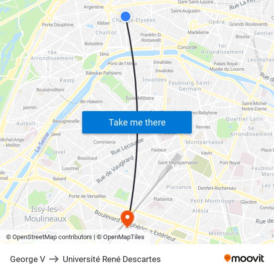 George V to Université René Descartes map