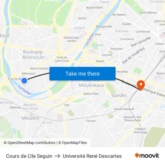 Cours de L'Ile Seguin to Université René Descartes map