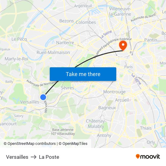 Versailles to La Poste map