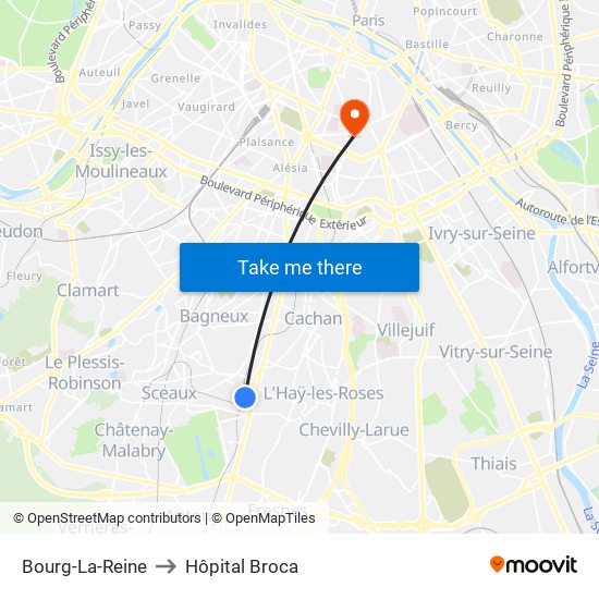 Bourg-La-Reine to Hôpital Broca map