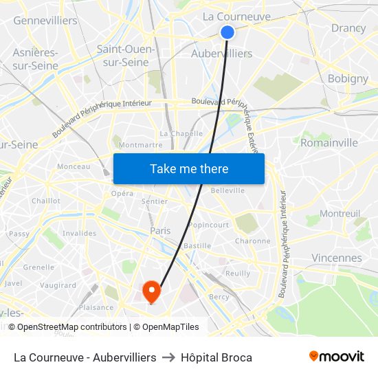 La Courneuve - Aubervilliers to Hôpital Broca map