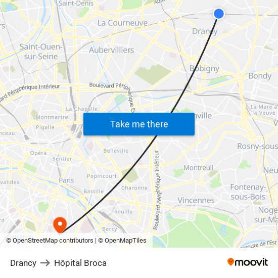 Drancy to Hôpital Broca map