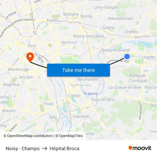 Noisy - Champs to Hôpital Broca map