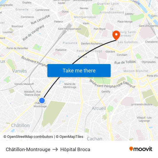 Châtillon-Montrouge to Hôpital Broca map