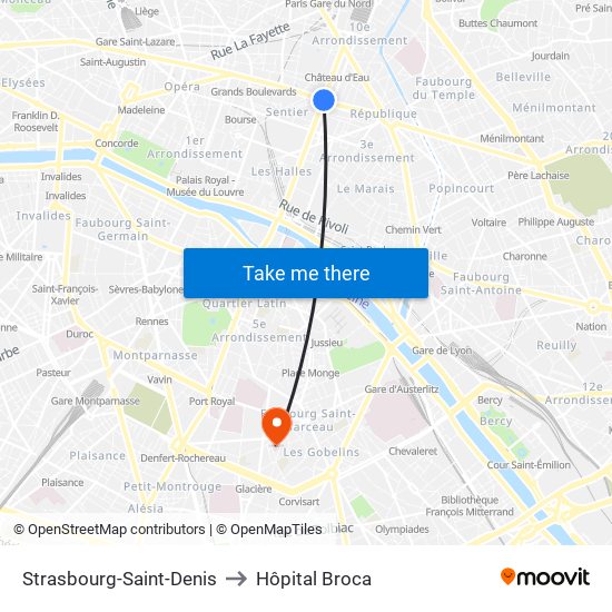 Strasbourg-Saint-Denis to Hôpital Broca map