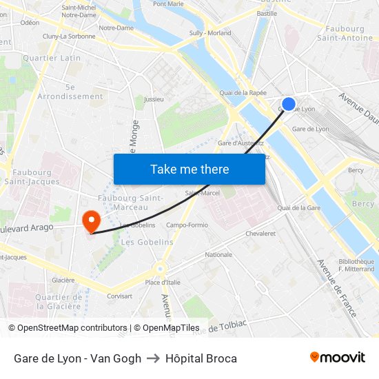 Gare de Lyon - Van Gogh to Hôpital Broca map