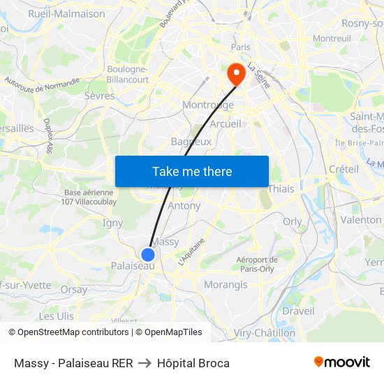 Massy - Palaiseau RER to Hôpital Broca map