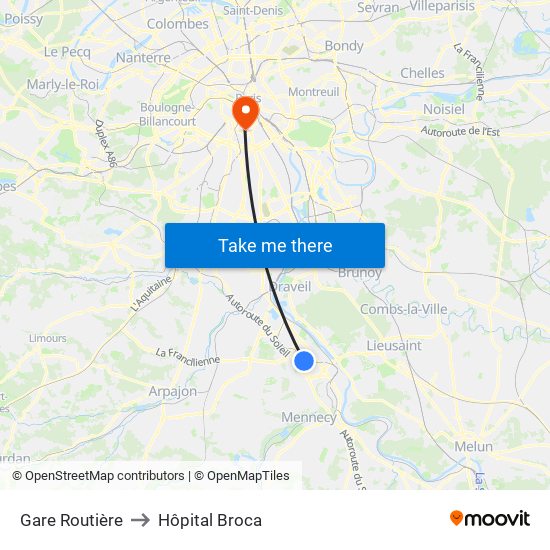 Gare Routière to Hôpital Broca map