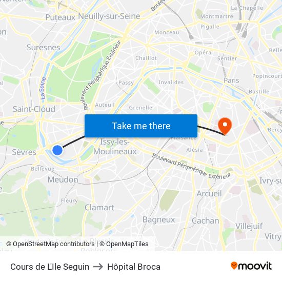 Cours de L'Ile Seguin to Hôpital Broca map