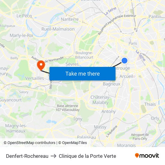 Denfert-Rochereau to Clinique de la Porte Verte map