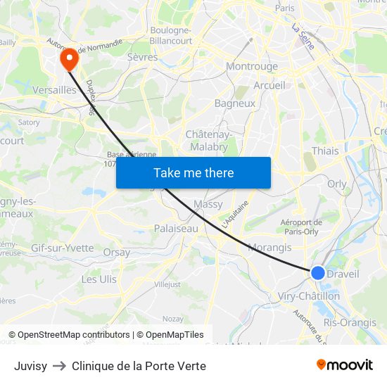 Juvisy to Clinique de la Porte Verte map
