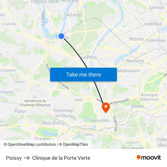 Poissy to Clinique de la Porte Verte map