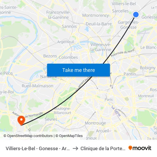 Villiers-Le-Bel - Gonesse - Arnouville to Clinique de la Porte Verte map