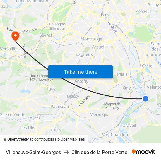 Villeneuve-Saint-Georges to Clinique de la Porte Verte map