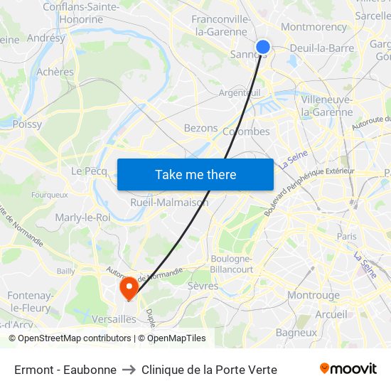 Ermont - Eaubonne to Clinique de la Porte Verte map