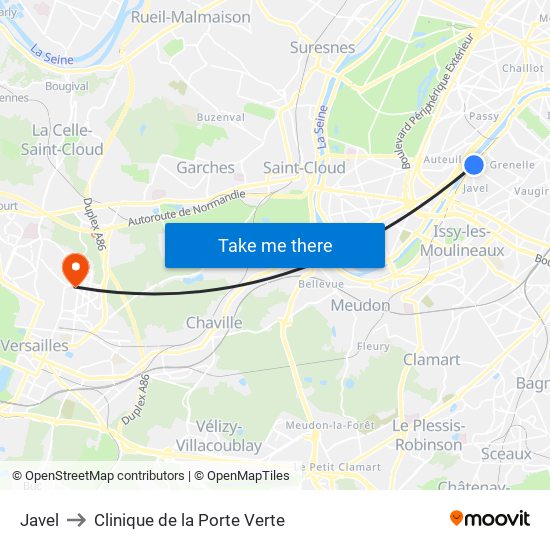 Javel to Clinique de la Porte Verte map