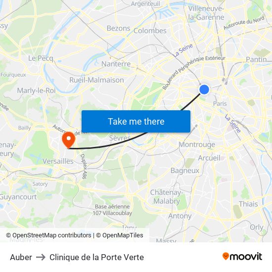 Auber to Clinique de la Porte Verte map