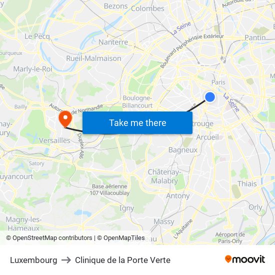 Luxembourg to Clinique de la Porte Verte map