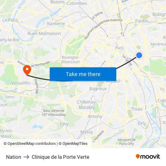 Nation to Clinique de la Porte Verte map