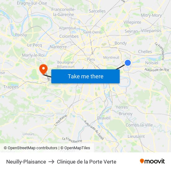 Neuilly-Plaisance to Clinique de la Porte Verte map