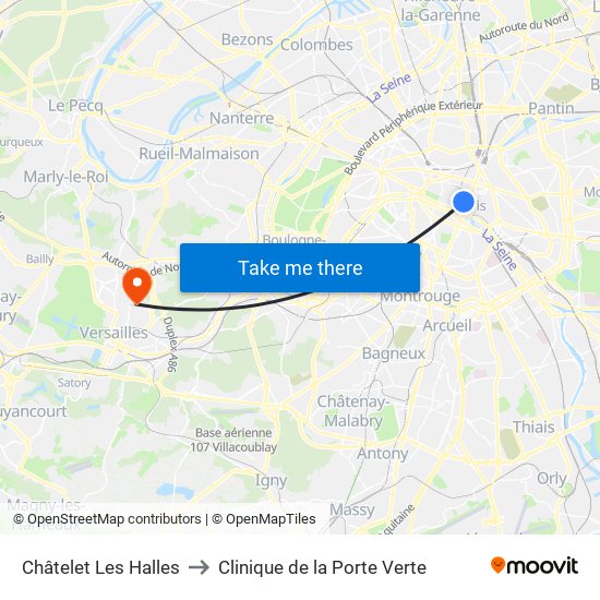 Châtelet Les Halles to Clinique de la Porte Verte map