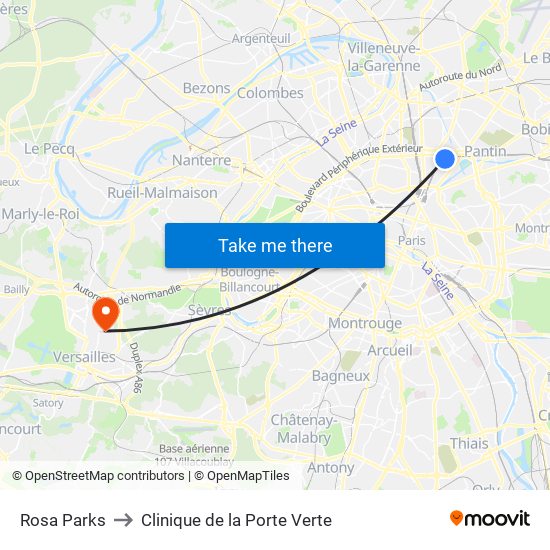 Rosa Parks to Clinique de la Porte Verte map