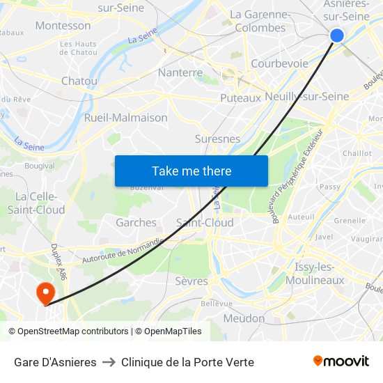 Gare D'Asnieres to Clinique de la Porte Verte map