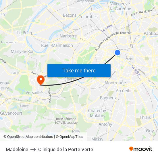 Madeleine to Clinique de la Porte Verte map