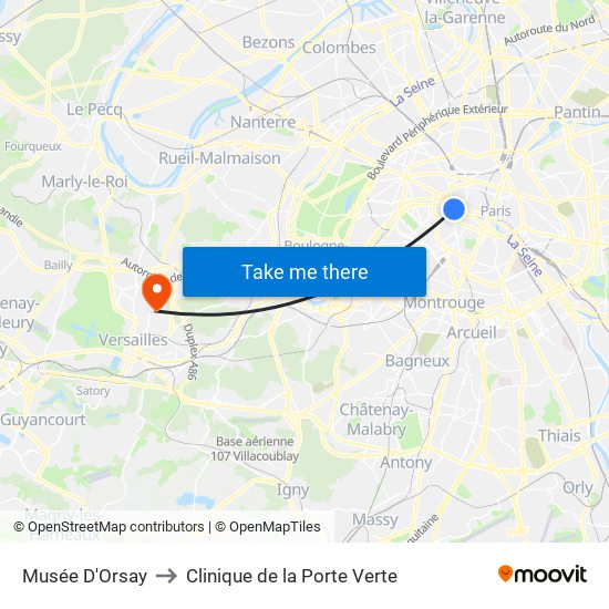 Musée D'Orsay to Clinique de la Porte Verte map
