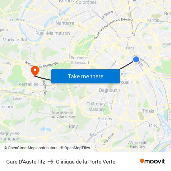 Gare D'Austerlitz to Clinique de la Porte Verte map