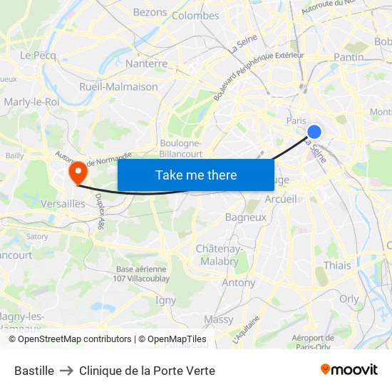 Bastille to Clinique de la Porte Verte map