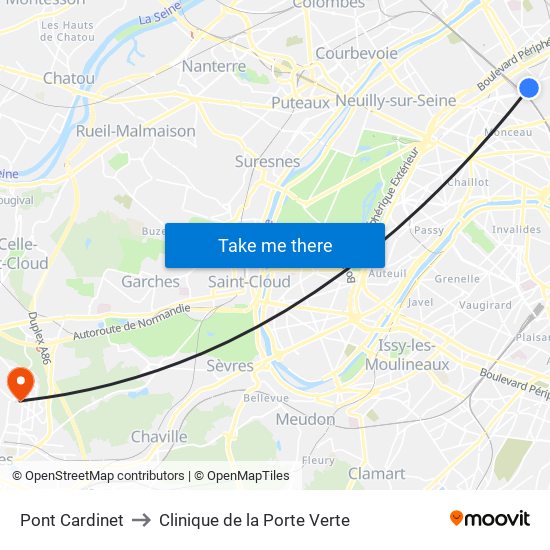 Pont Cardinet to Clinique de la Porte Verte map