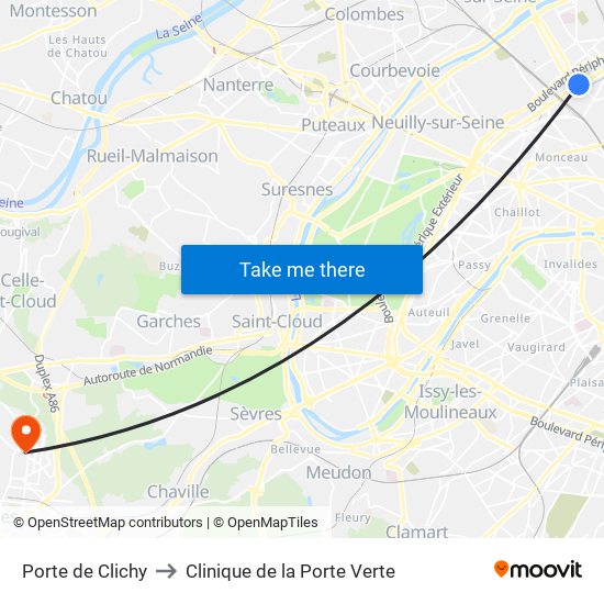 Porte de Clichy to Clinique de la Porte Verte map
