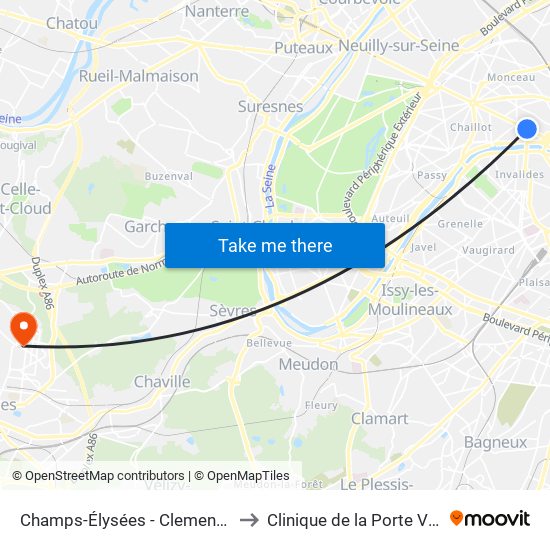 Champs-Élysées - Clemenceau to Clinique de la Porte Verte map