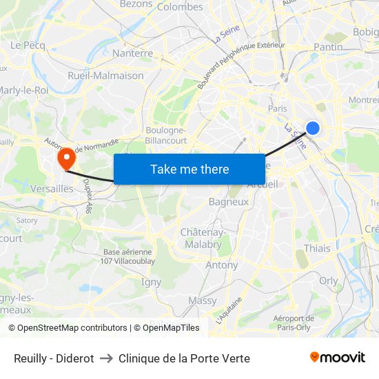 Reuilly - Diderot to Clinique de la Porte Verte map