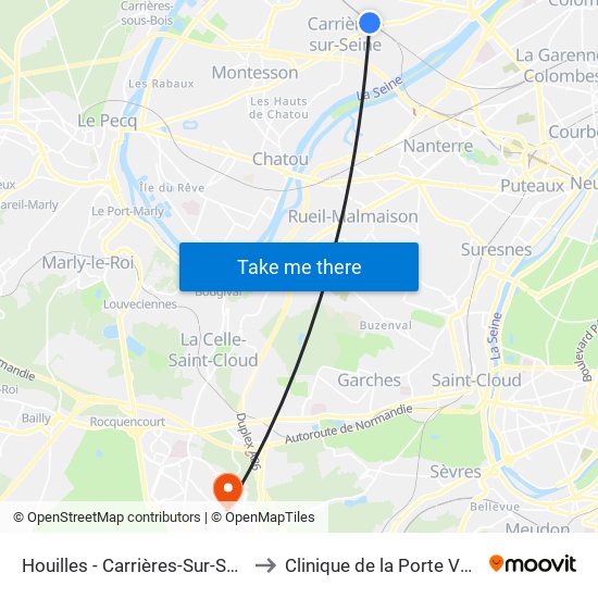Houilles - Carrières-Sur-Seine to Clinique de la Porte Verte map