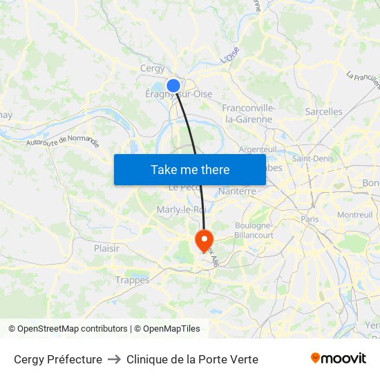 Cergy Préfecture to Clinique de la Porte Verte map
