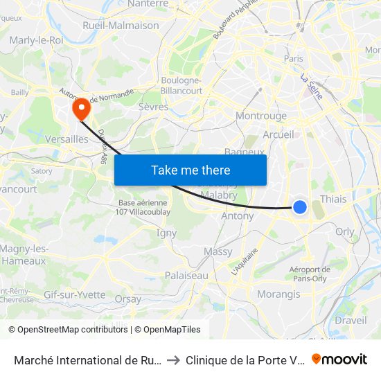 Marché International de Rungis to Clinique de la Porte Verte map