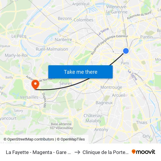 La Fayette - Magenta - Gare du Nord to Clinique de la Porte Verte map