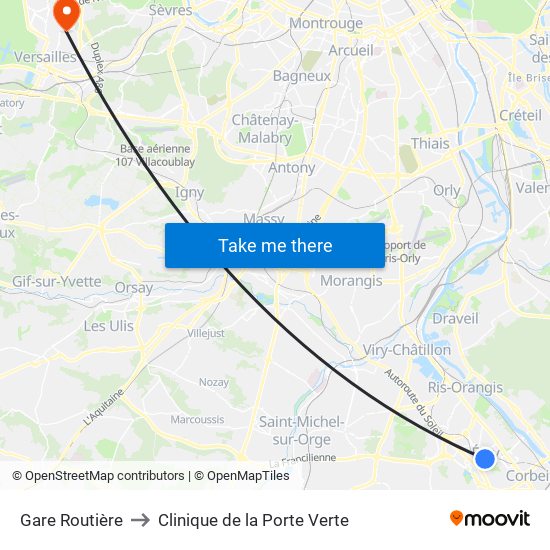 Gare Routière to Clinique de la Porte Verte map