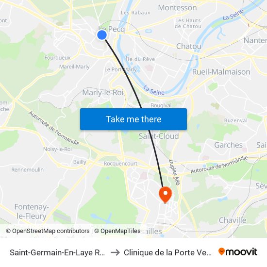 Saint-Germain-En-Laye RER to Clinique de la Porte Verte map