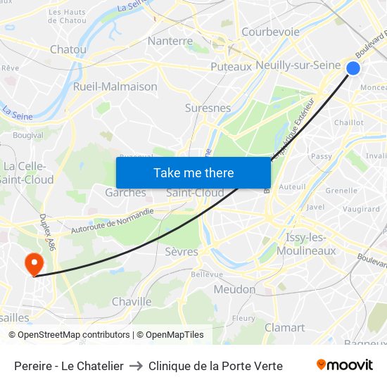 Pereire - Le Chatelier to Clinique de la Porte Verte map